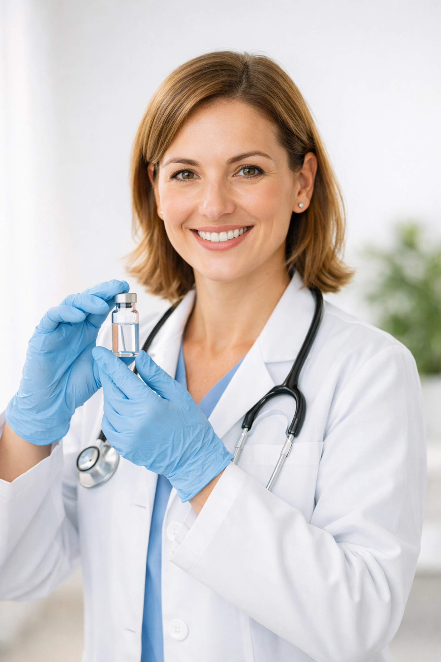 A medical provider holding a vial of tirzepatide, representing professional weight loss care in California.