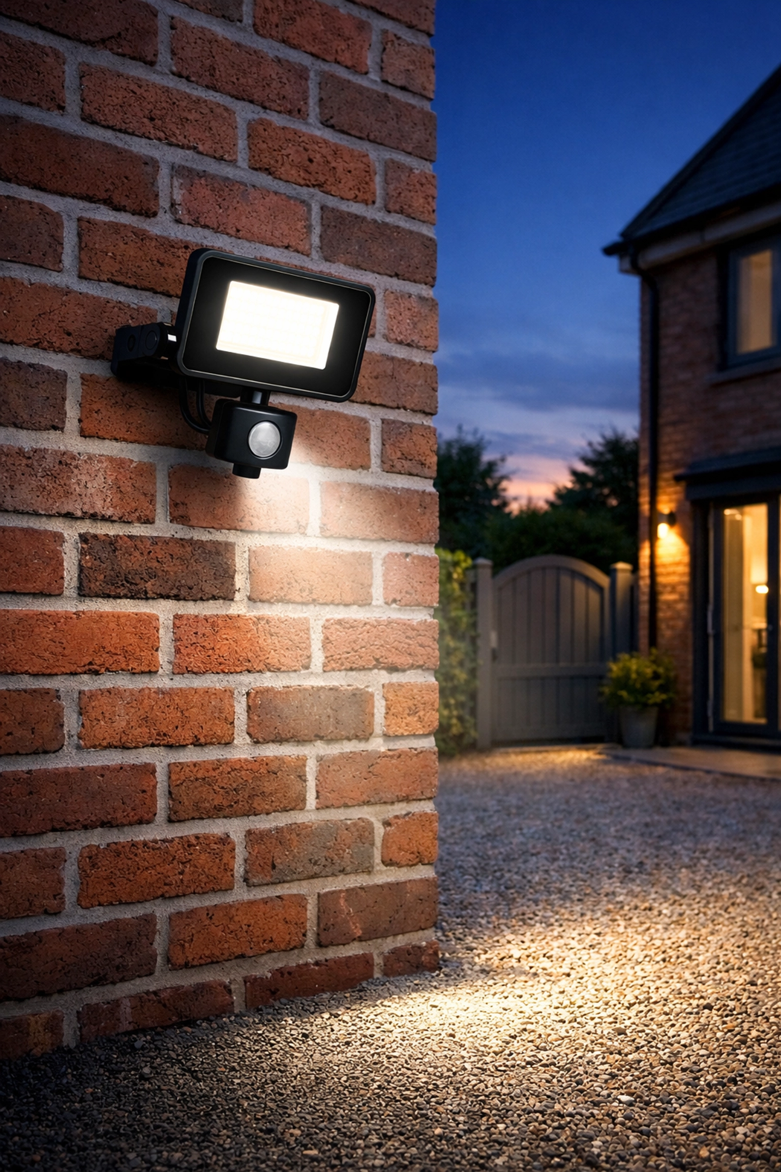 Outdoor LED security floodlight with sensor on a Dorset home, maintained by an emergency electrician Bournemouth.
