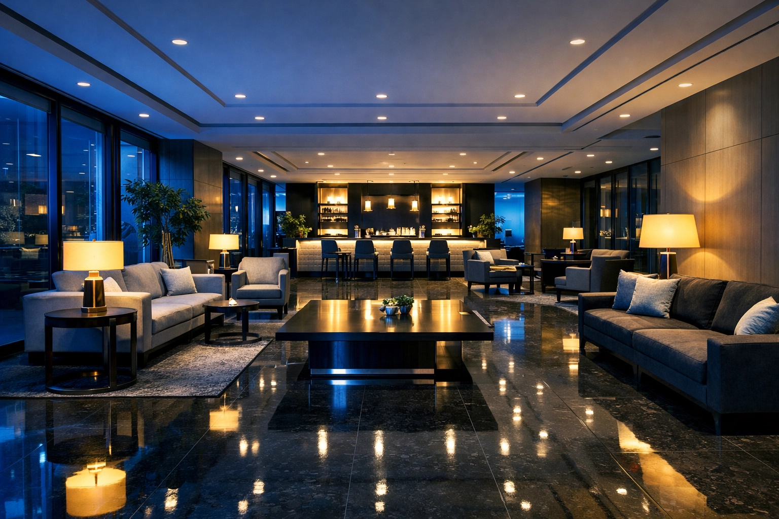 Polished commercial building lobby in Dracut, MA, reflecting reliable and professional janitorial services.