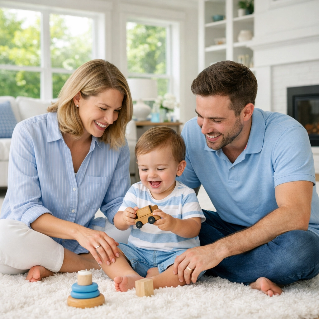 A happy Massachusetts family enjoying a spotless home thanks to professional cleaning services near me.