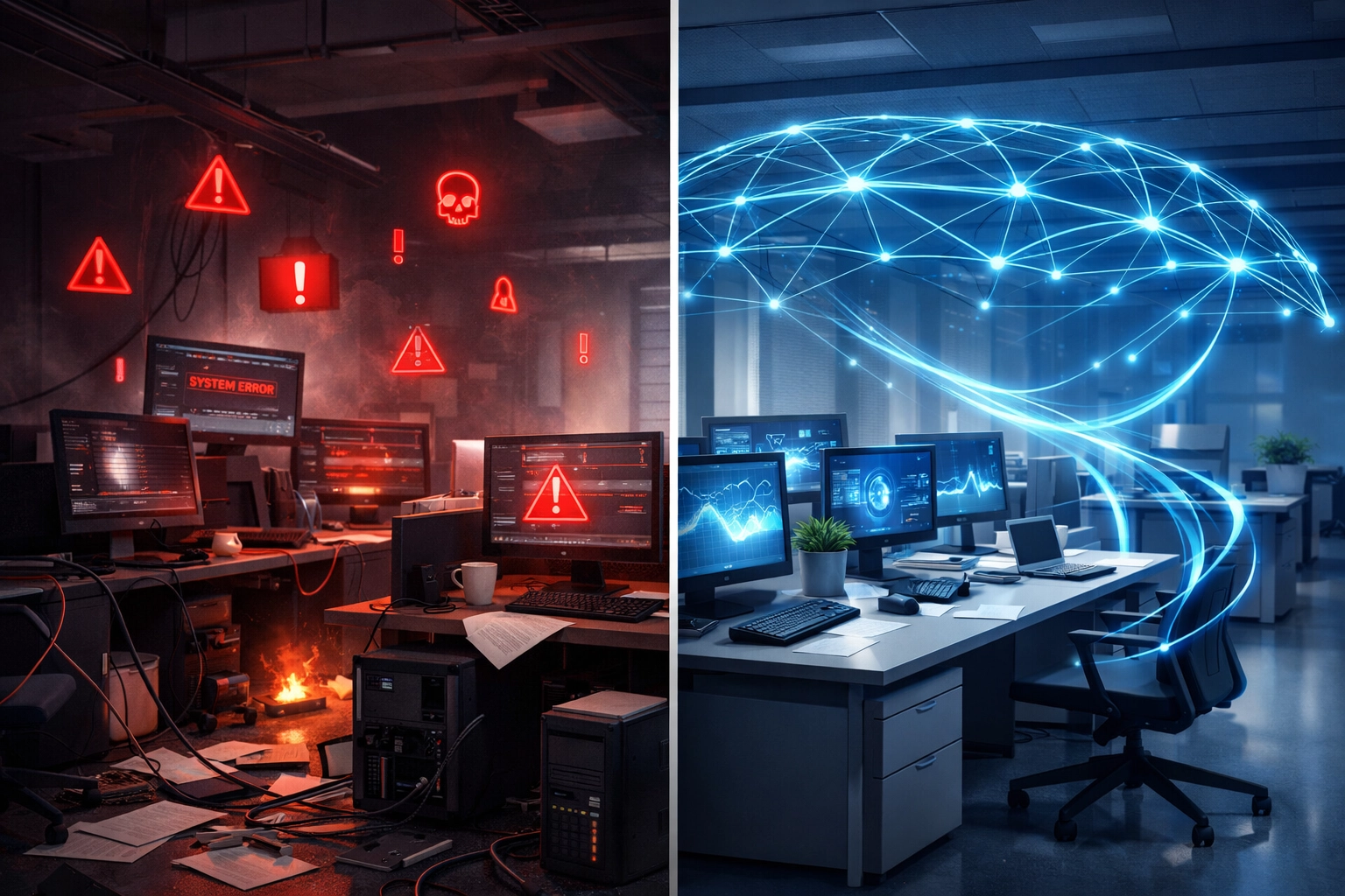 Comparison of chaotic break-fix IT versus organized managed IT services for business operations