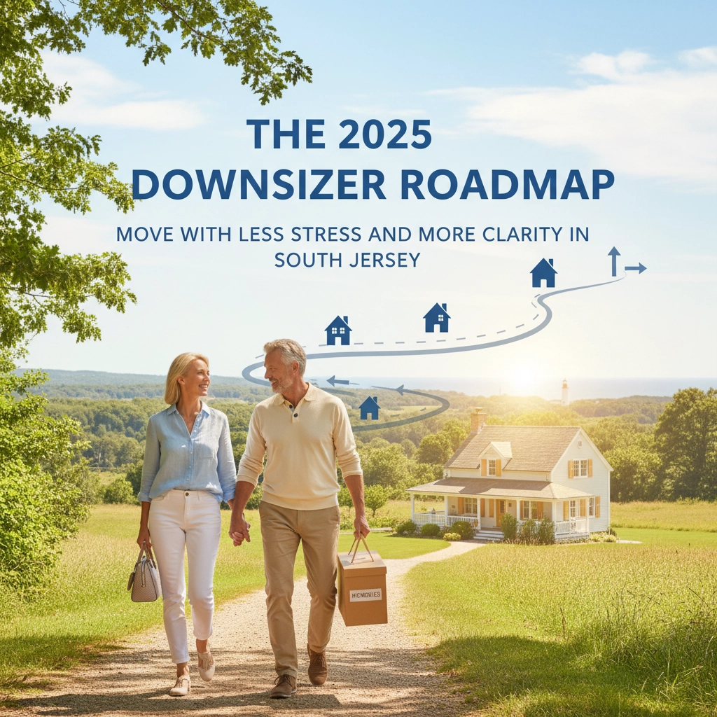 Happy couple looking at a new home, symbolizing a stress-free downsizing journey Happy couple looking at a new home, symbolizing a stress-free downsizing journey