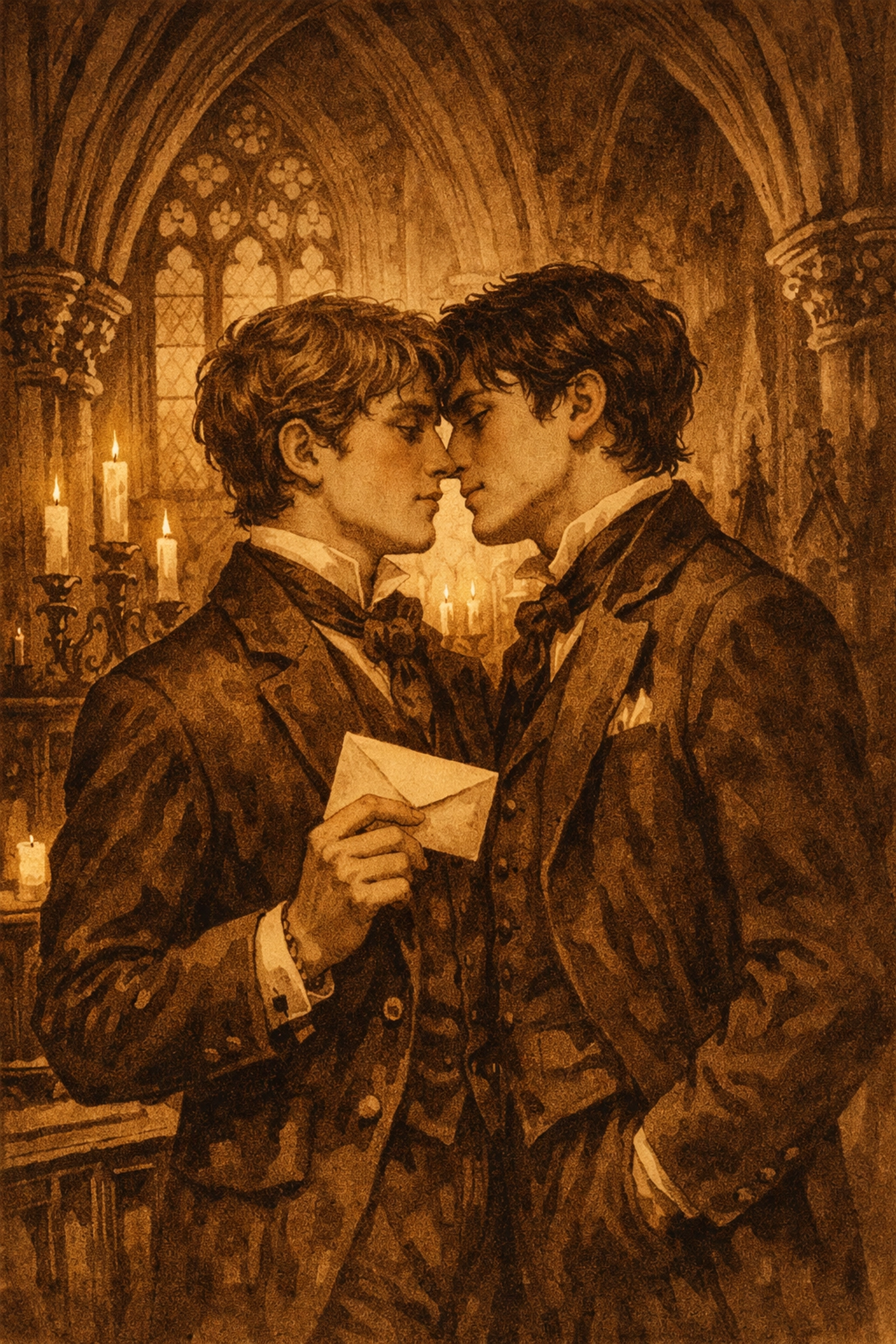 Two men share a secret love letter in a Victorian chapel - historical MM romance