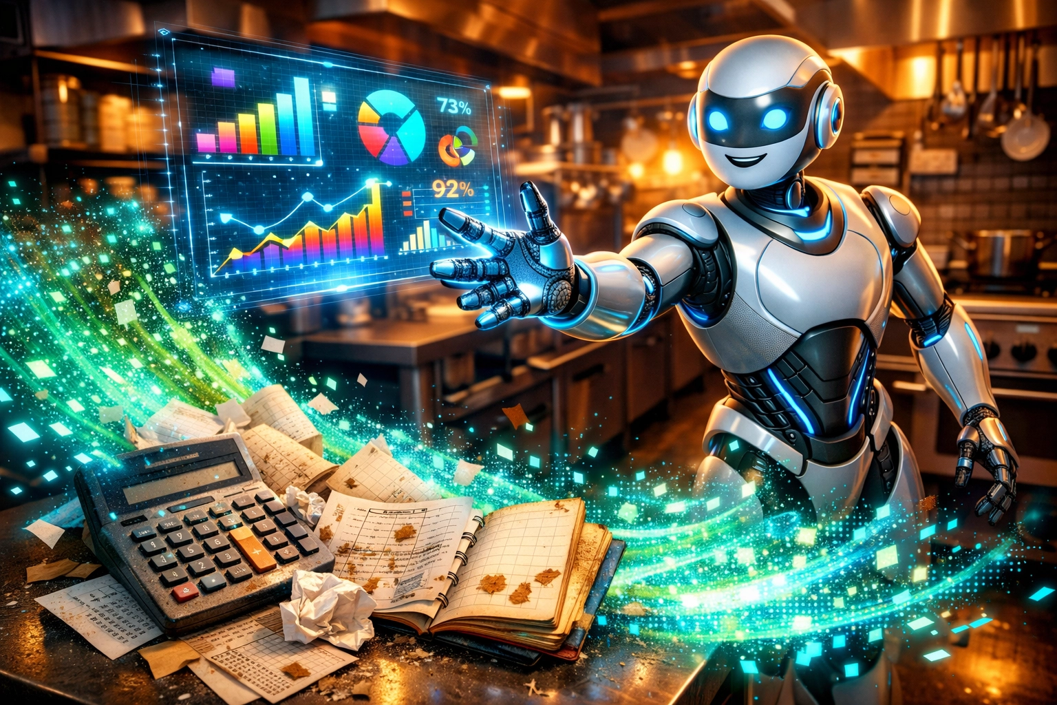 AI technology transforming restaurant kitchen operations from spreadsheets to digital dashboards