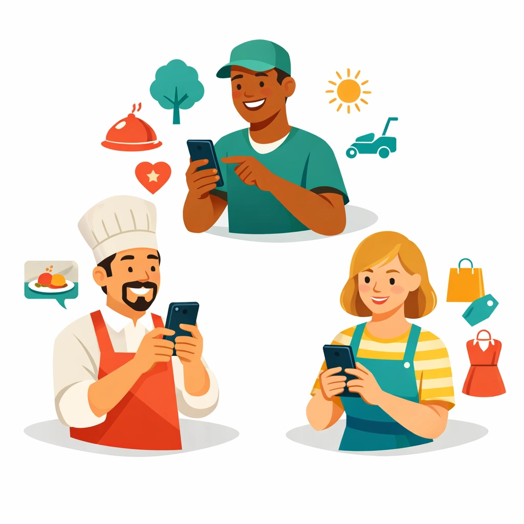 Venice small business owners creating digital marketing video content on smartphones