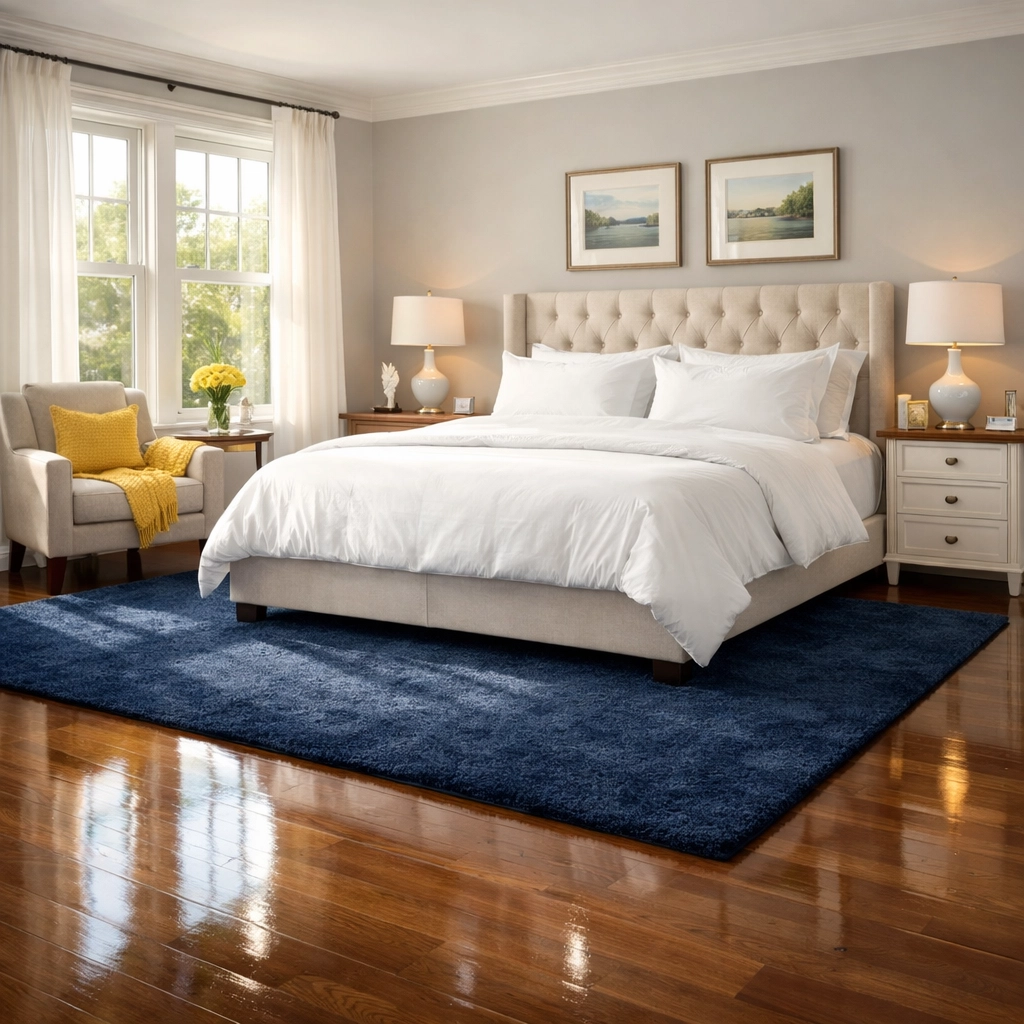 A clean luxury bedroom in Massachusetts after a thorough house cleaning by professional cleaners Lowell.