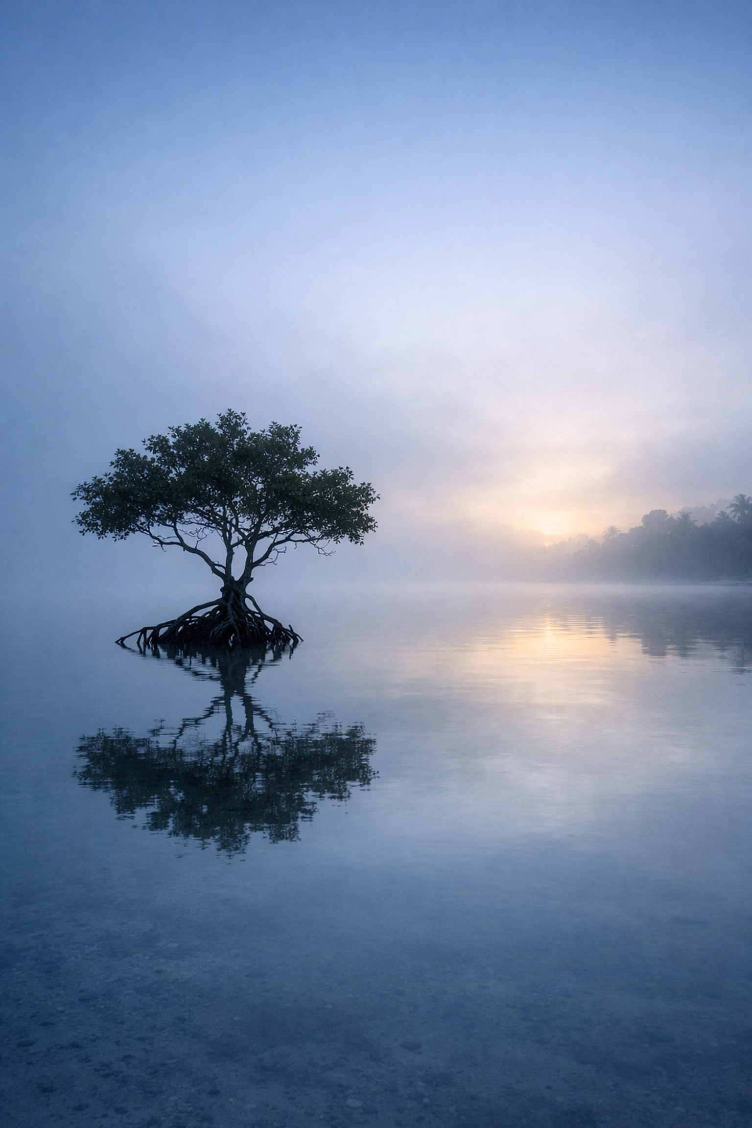 Ethereal photography of a misty mangrove at Crandon Park Miami during sunrise.