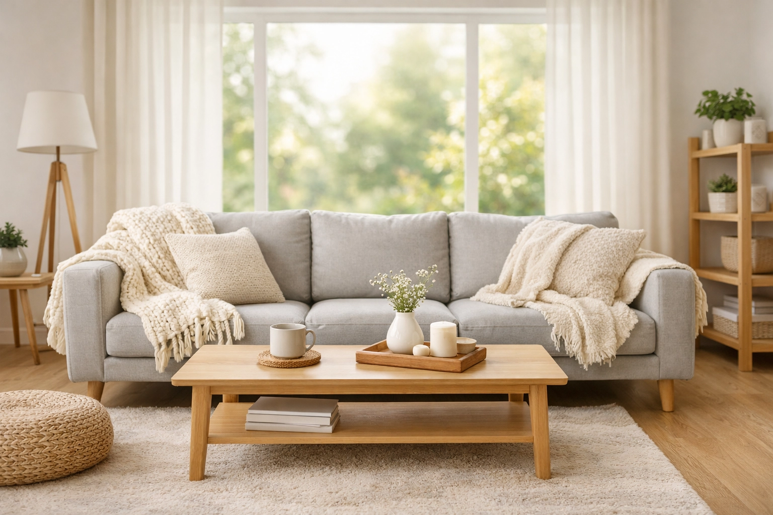 A bright, cozy rental living room in Saskatoon, showing a well-maintained property and tenant quiet enjoyment.