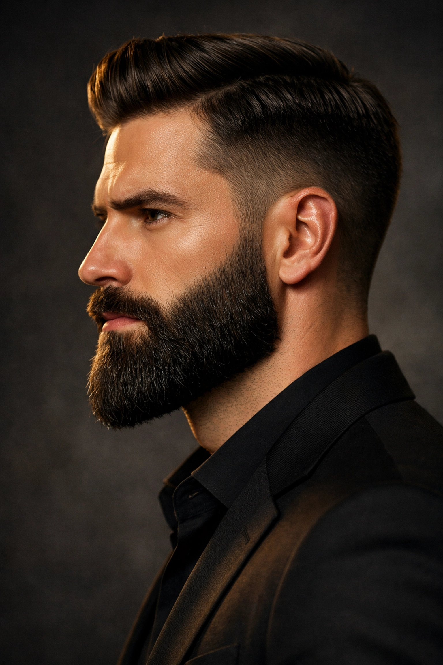 A man with a perfectly groomed beard showcasing the firm hold of premium styling wax.