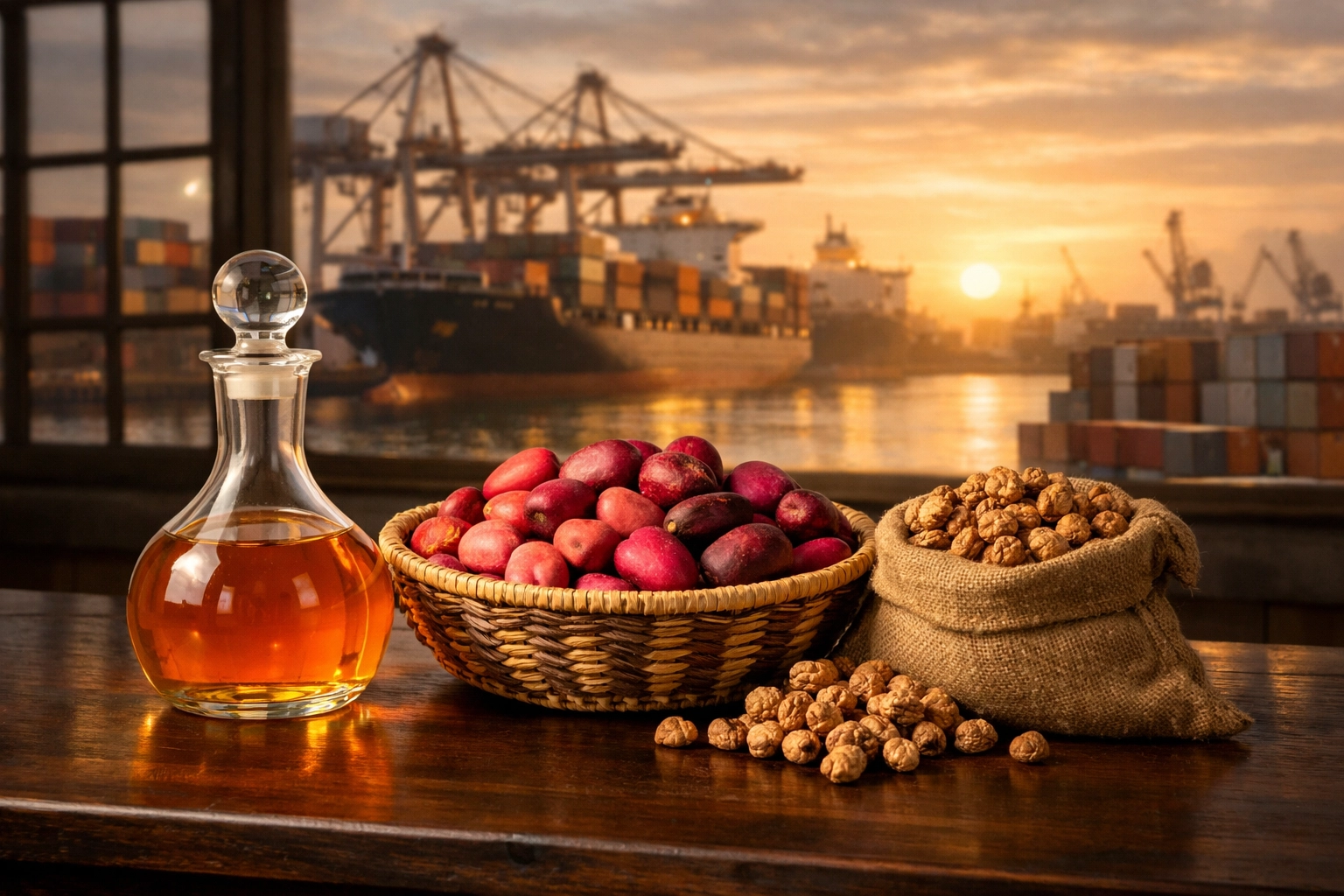 Premium Nigerian kola nuts, tiger nuts, and palm oil prepared for global export and wholesale sourcing.