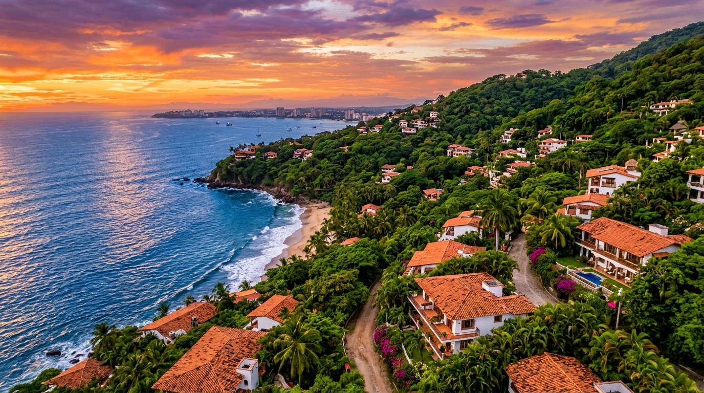 Beautiful sunset view of the Amapas hillside and ocean