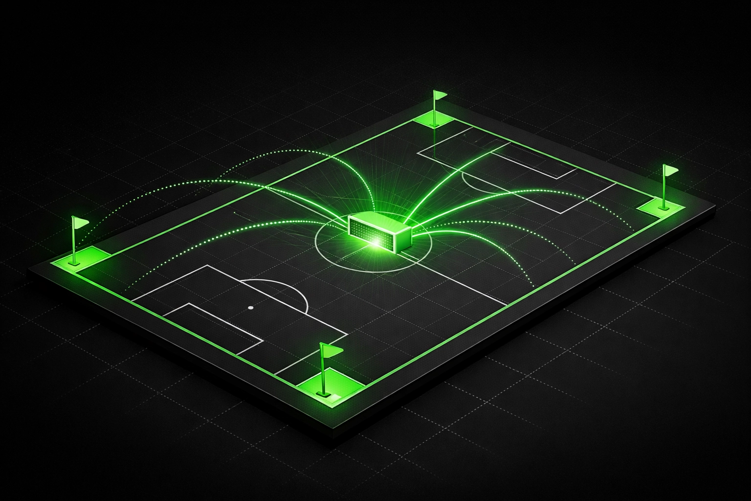Football pitch visualization showing corners-to-goal data correlation