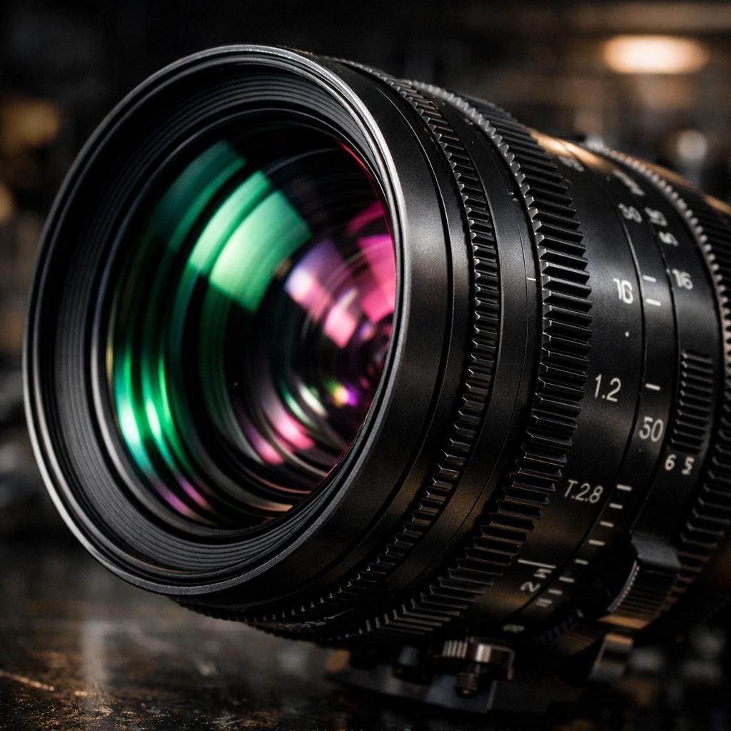 Close-up of the Sigma AF Cine 28-105mm T3 FF lens showing cinema-grade focus gears and optics.