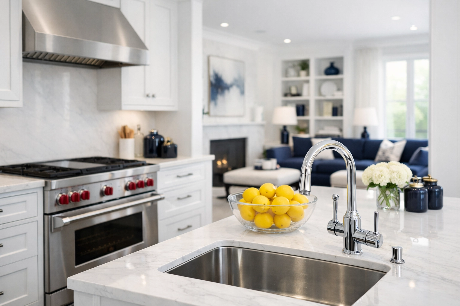 Spotless modern kitchen in a Boston home reflecting standard house cleaning cost in Massachusetts results.