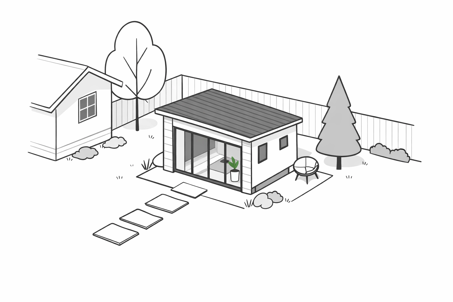 Detached ADU in Portland backyard providing separate living space for multi-gen family