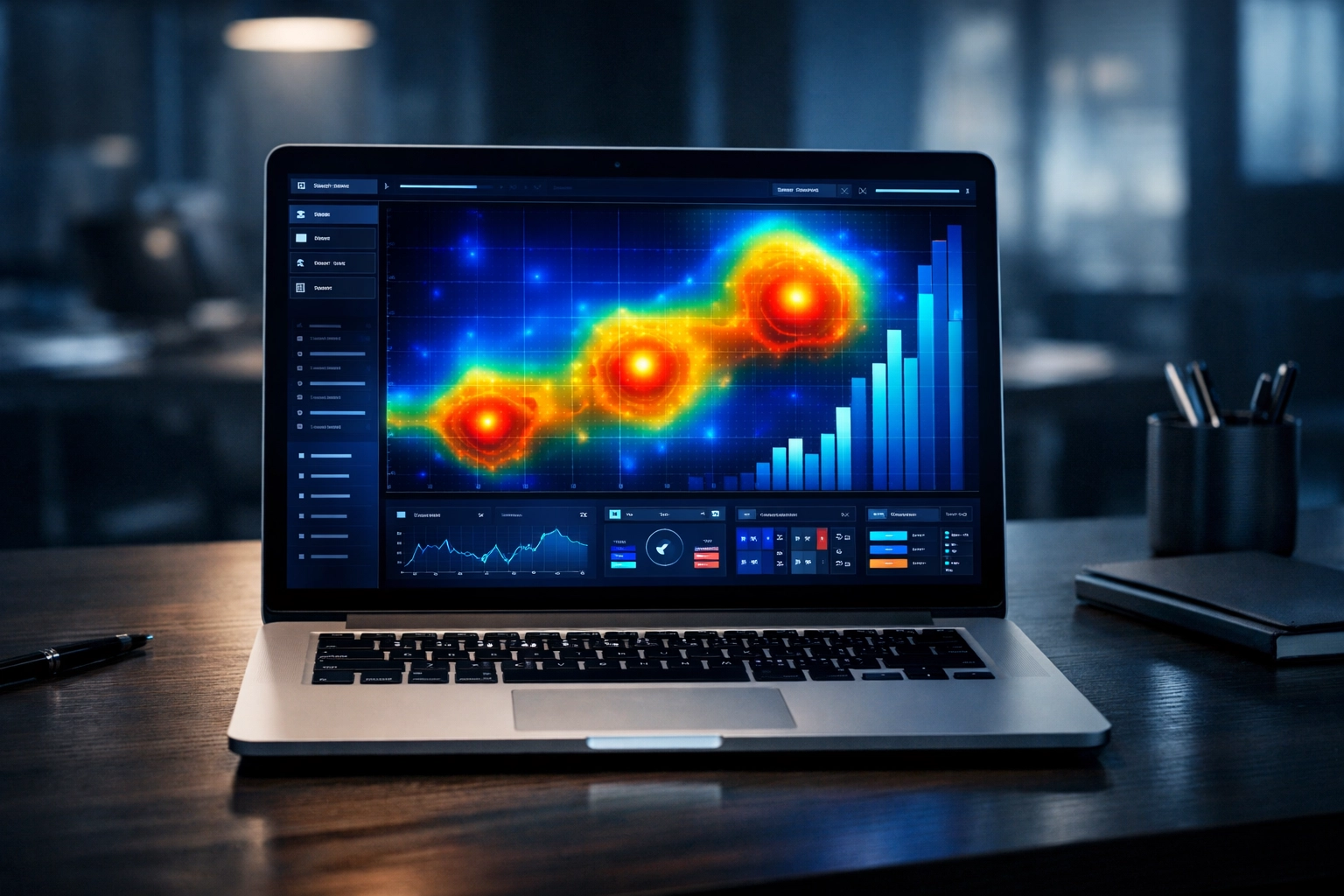 A lead generation heat map on a laptop identifying high intent prospects for digital marketing.