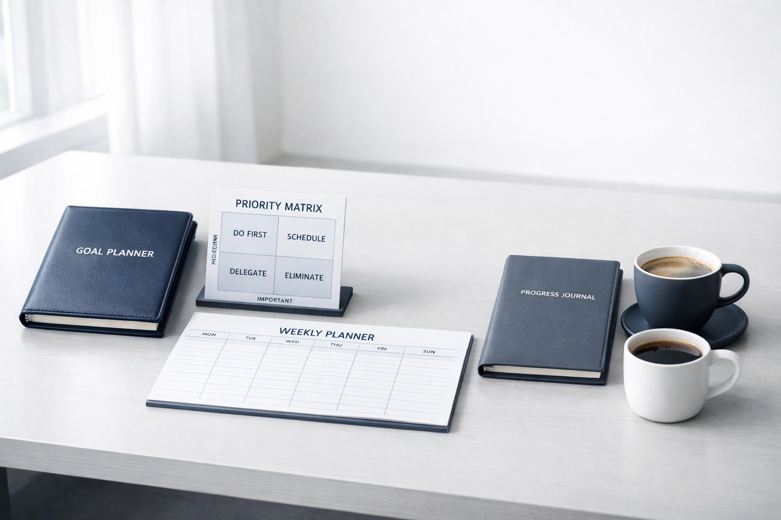 Organised workspace with goal planner and leadership development tools for accountability