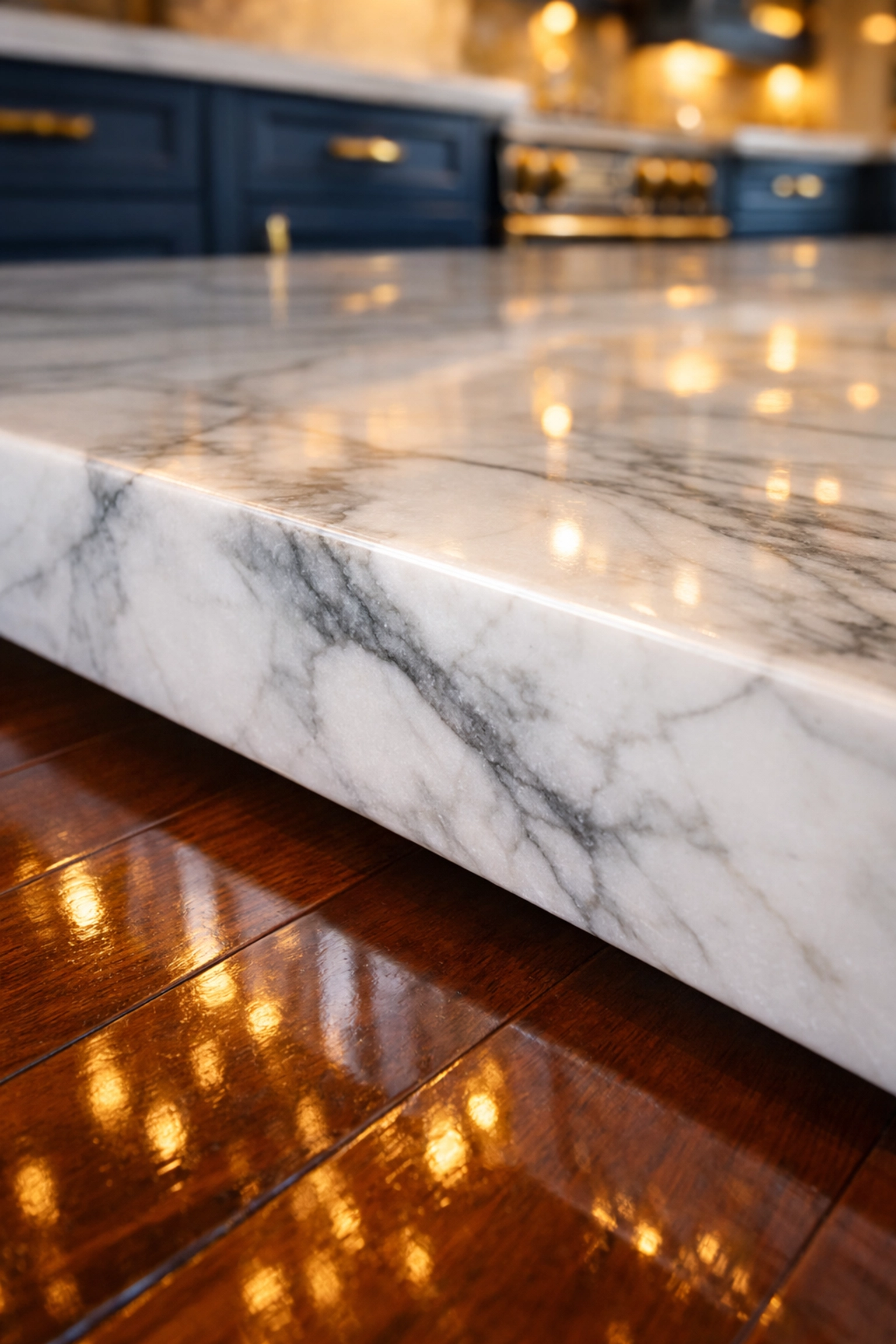 Luxury marble kitchen surfaces and polished hardwood floors from weekly house cleaning in Marblehead.