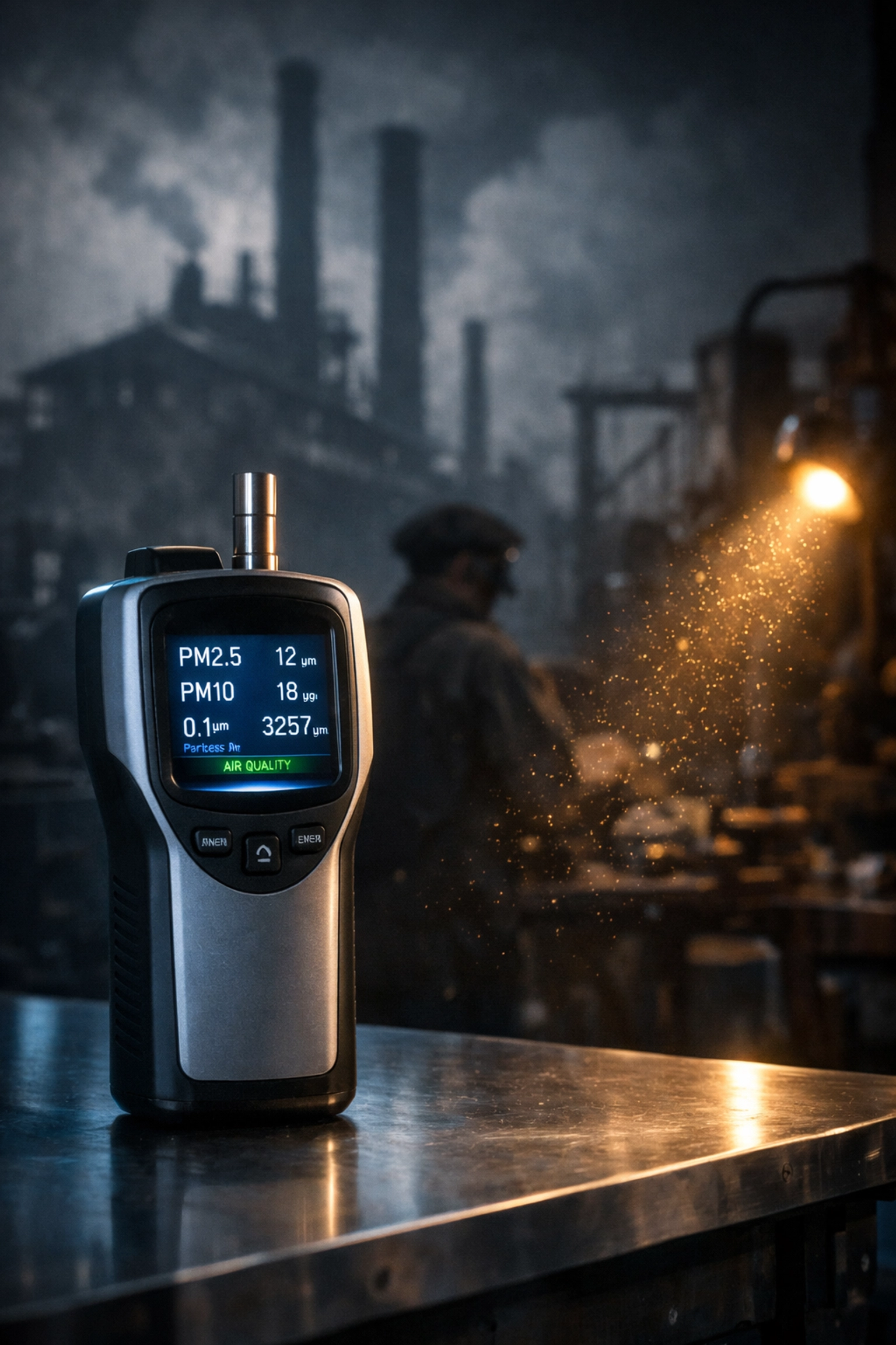 Modern industrial hygiene laser particle counter showcasing advanced safety verification technology.