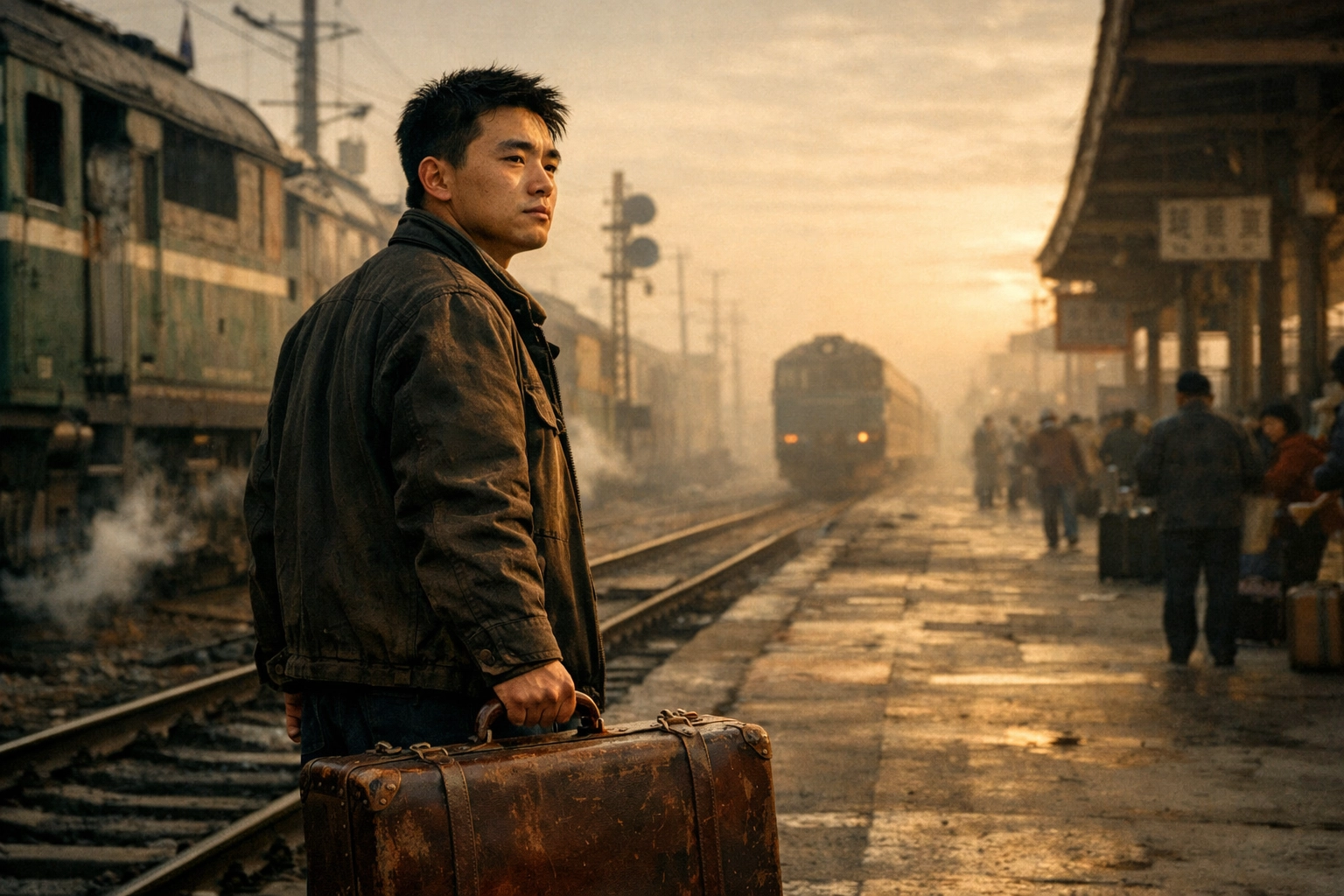 Eric Yuan at a Chinese train station representing the start of his immigrant entrepreneur journey to Silicon Valley.