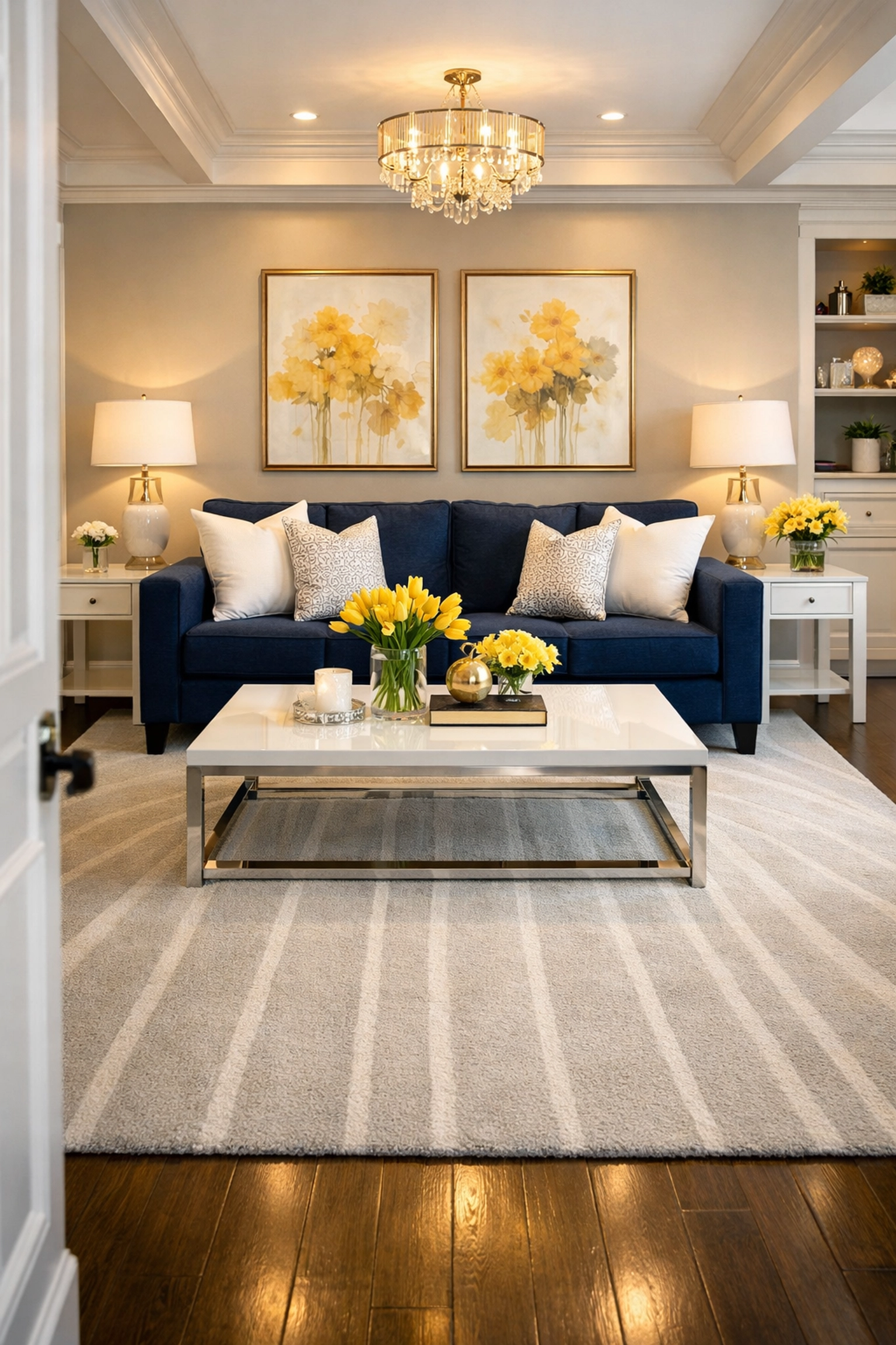 Spotless living room following a professional house cleaning service using eco-friendly cleaning products.