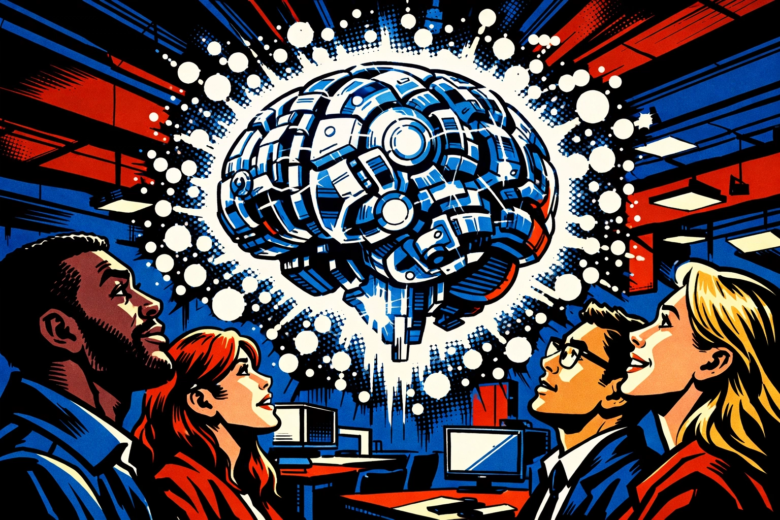 A mechanical brain acting as an AI virtual assistant for business to manage team knowledge.