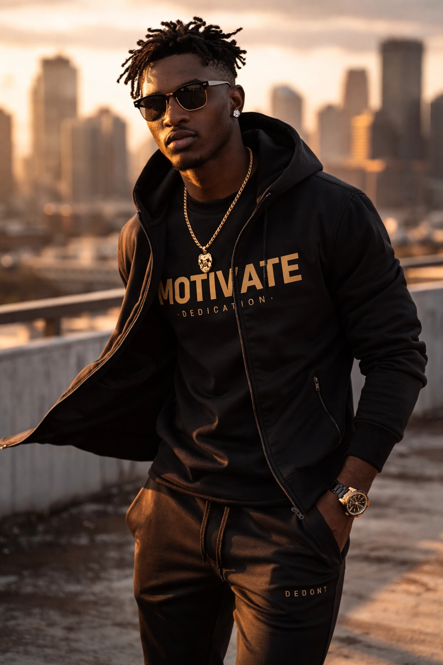 Why Everyone Is Talking About Buying Black (And You Should Too) Stylish Black man in motivational streetwear, embodying modern Black-owned fashion brands.