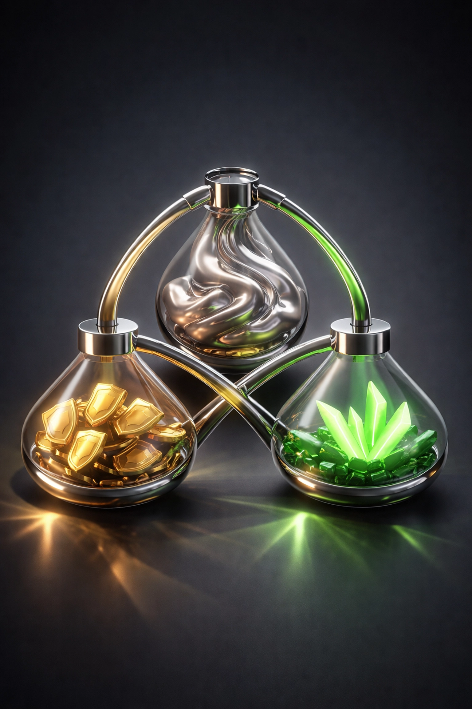 Symbolic containers representing risk protection, uncorrelated returns, and growth in a diversified portfolio.