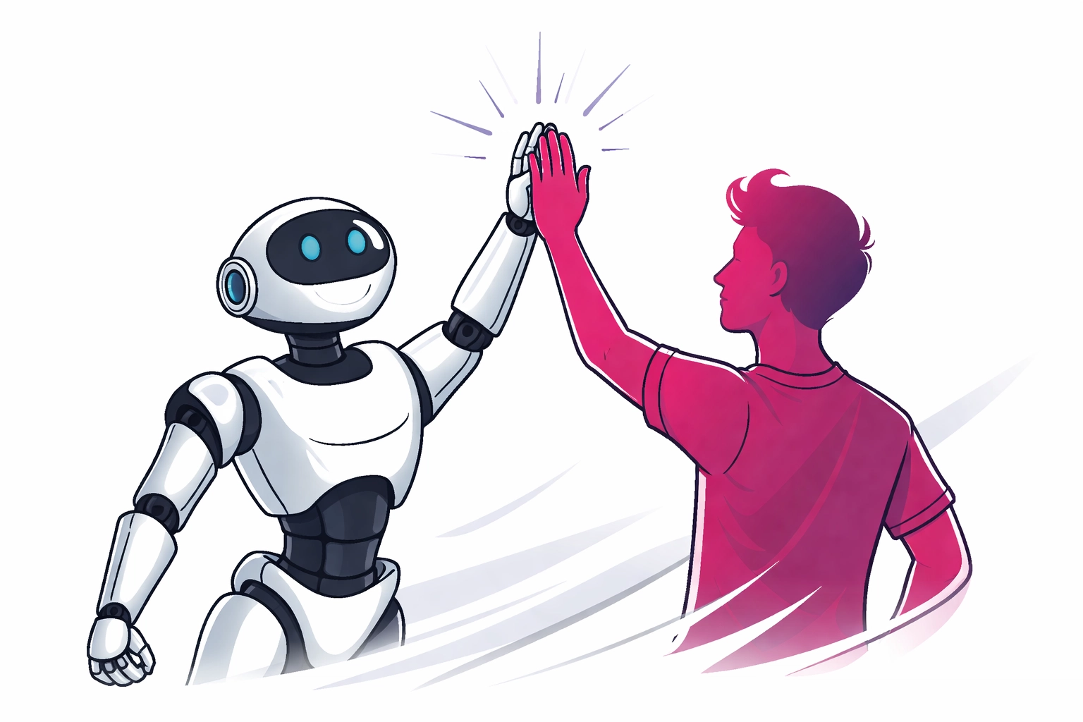 Robot and human high-fiving symbolizing AI-powered lead automation partnership for businesses