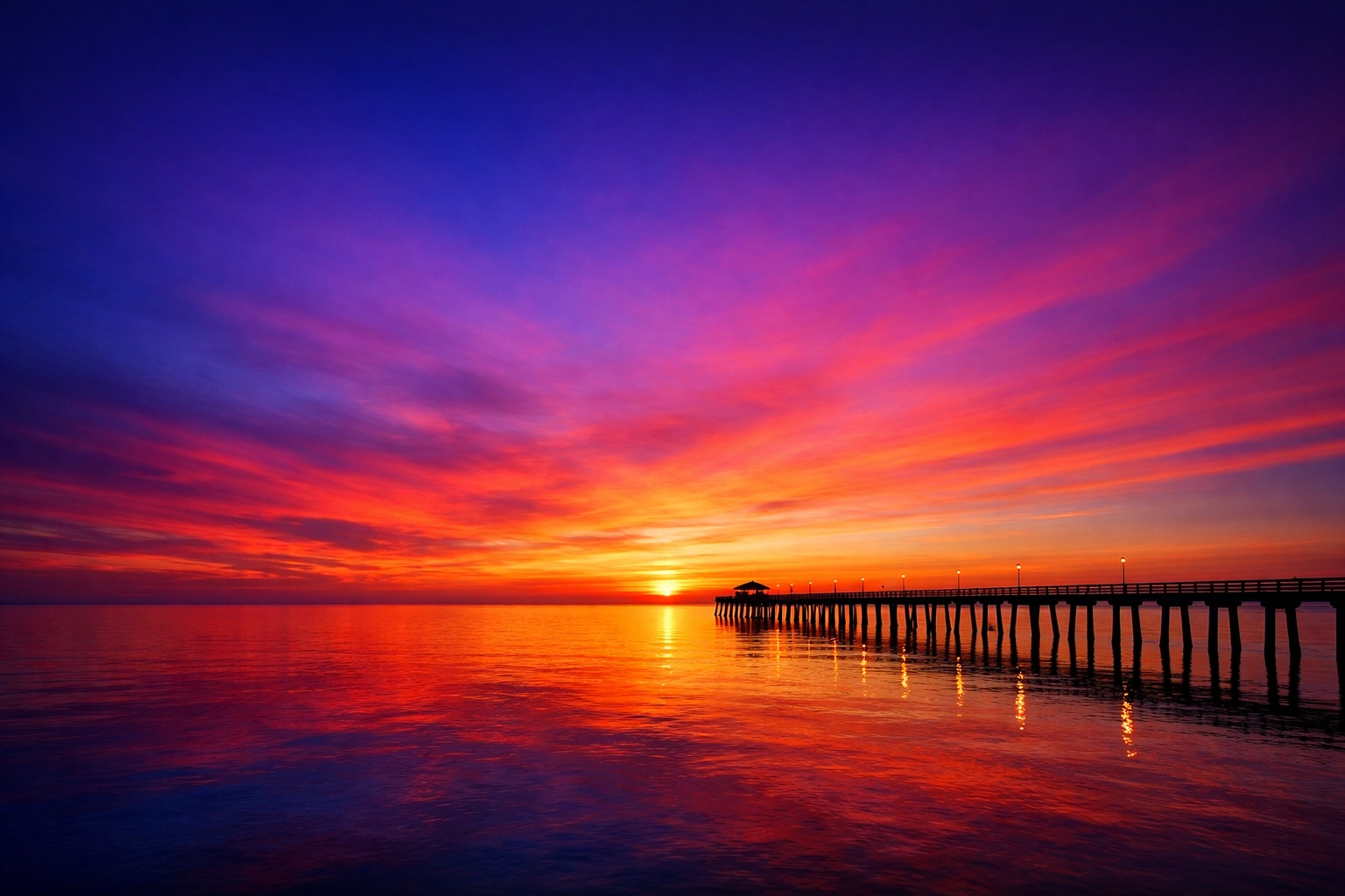 Vibrant sunset over the ocean at a top photo spot showing smooth color gradients without banding.