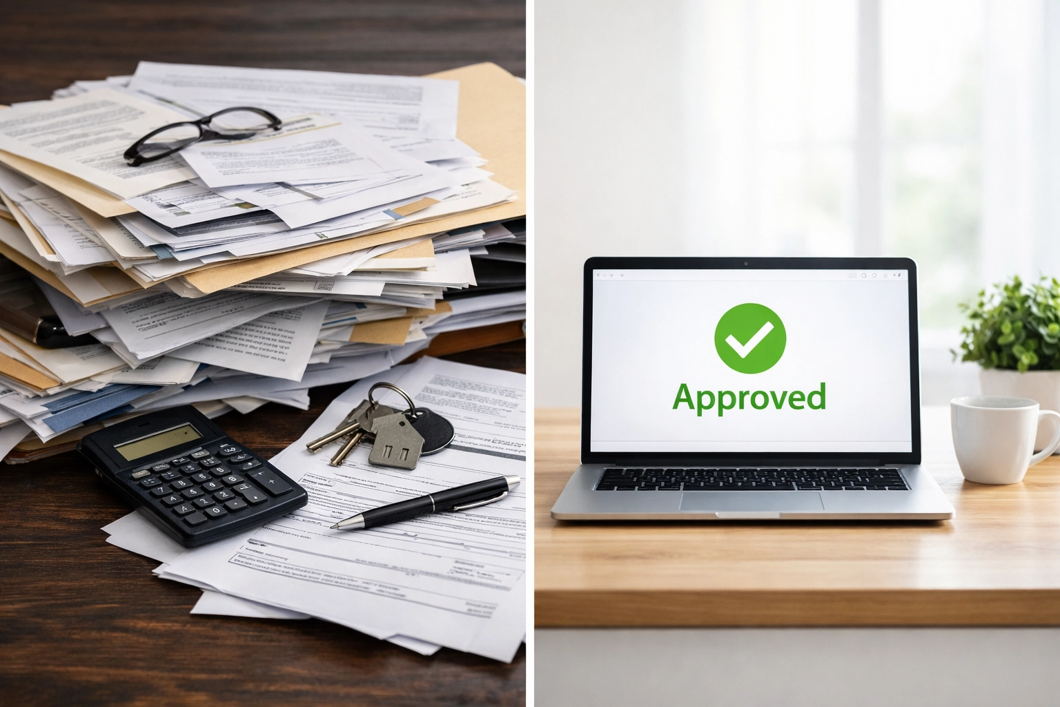 Comparison of traditional rental paperwork versus fast digital apartment approval process
