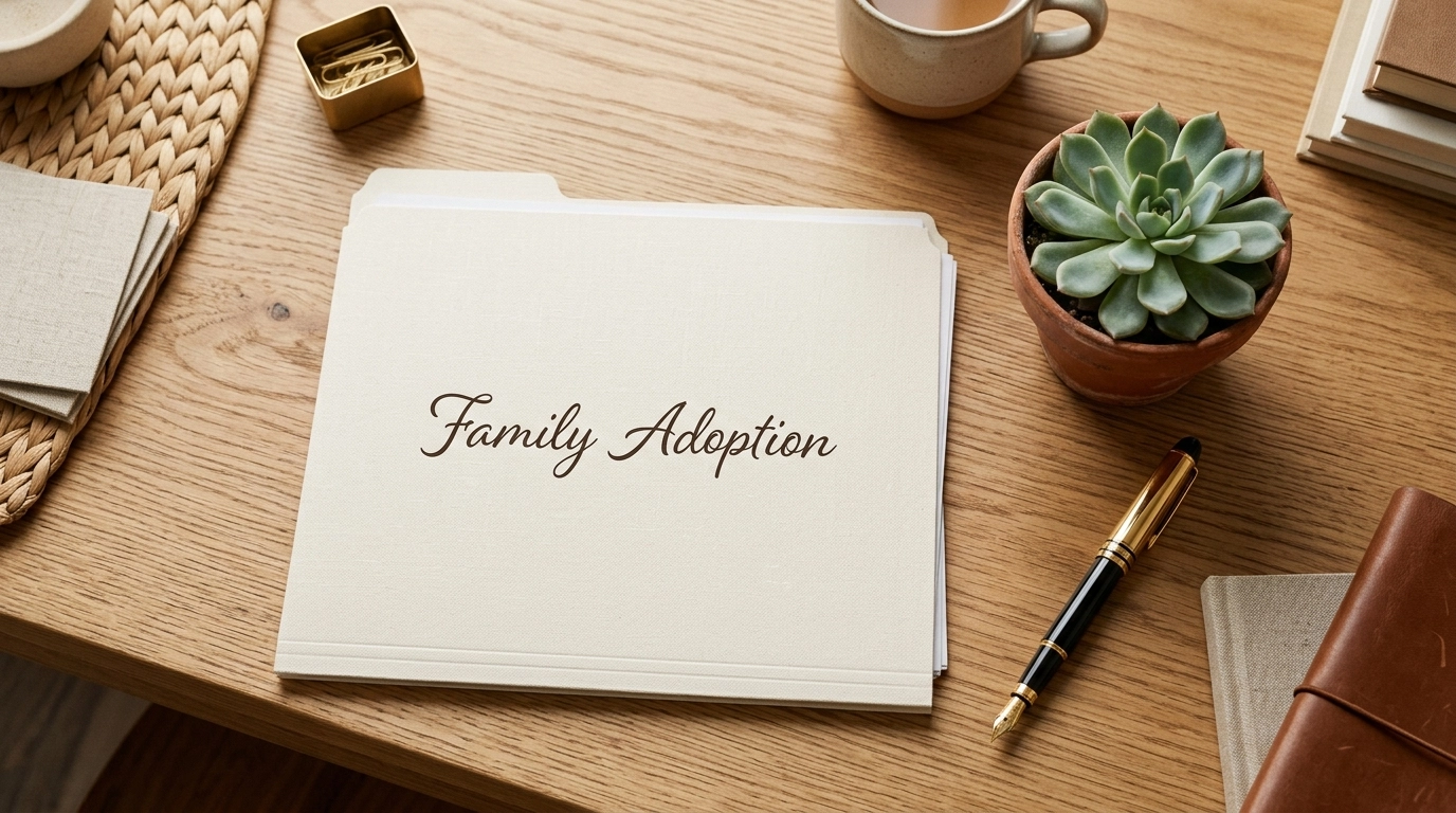Stepparent adoption documents on a desk in Fredericksburg Virginia