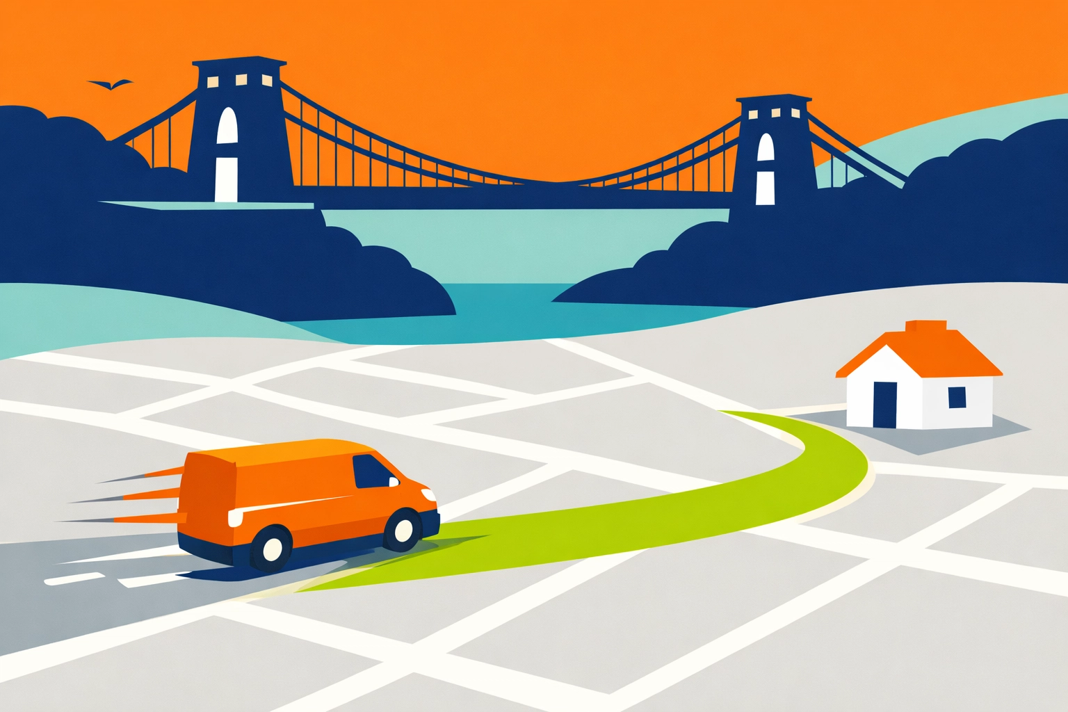 Local emergency locksmith Bristol van responding quickly to a call near the Clifton Suspension Bridge.