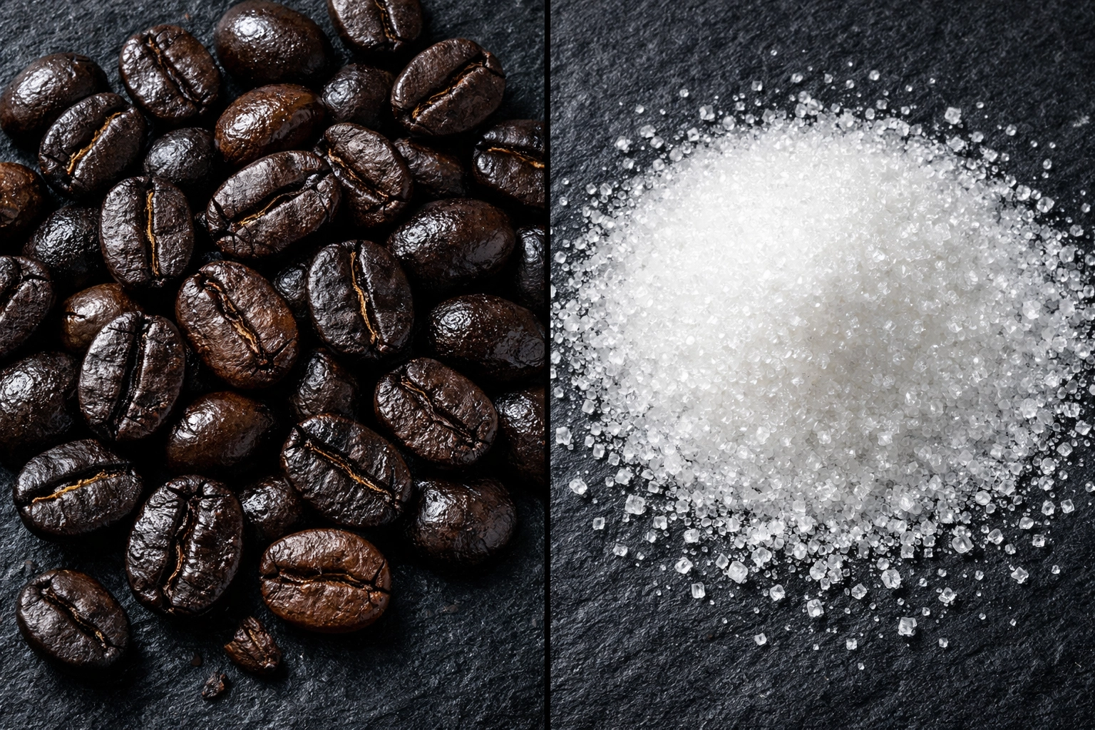 Macro view of coffee beans and granulated sugar illustrating imported food price inflation.