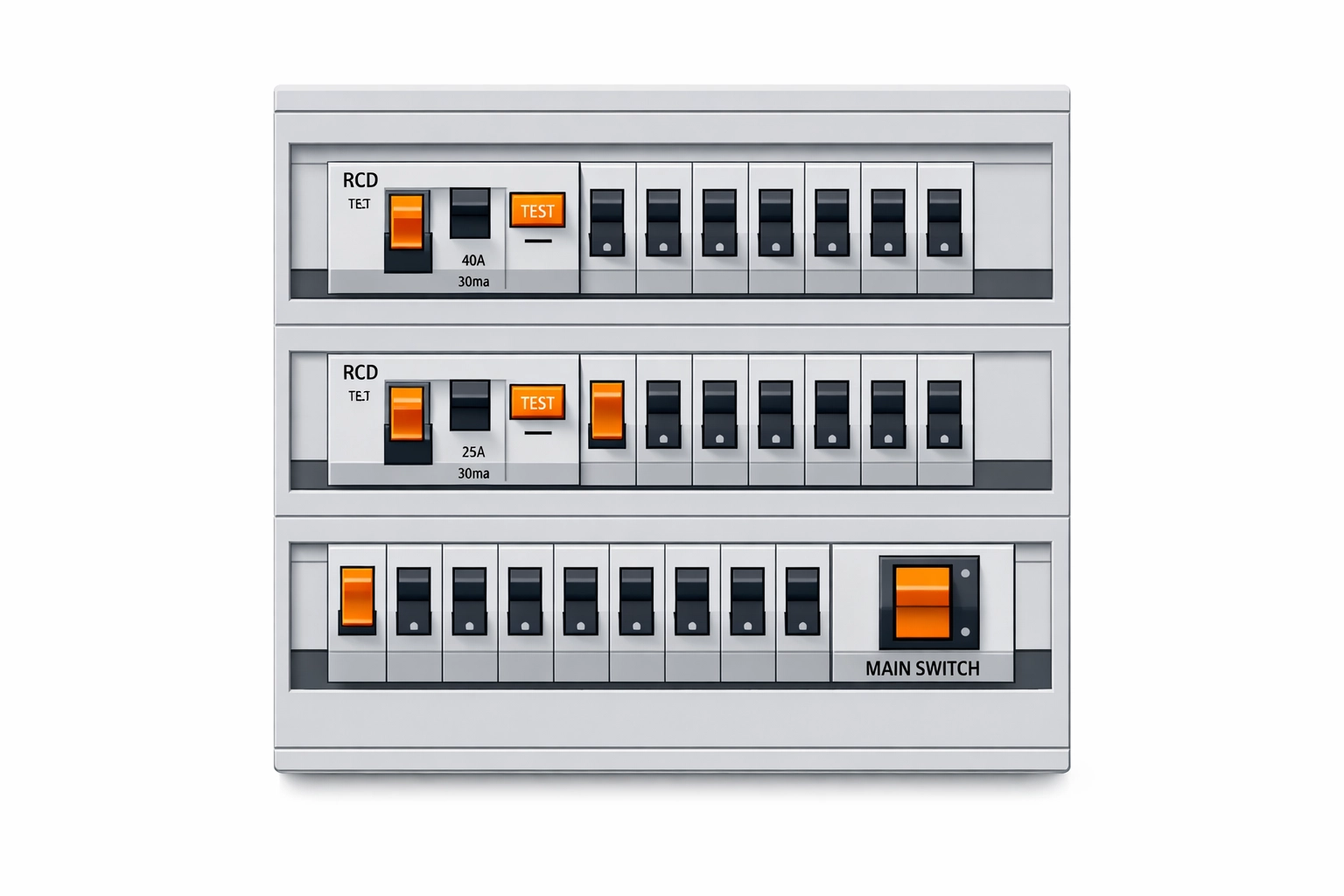 Moderner Elektro-Verteilerkasten mit FI-Schalter für maximale Sicherheit im Haus.
