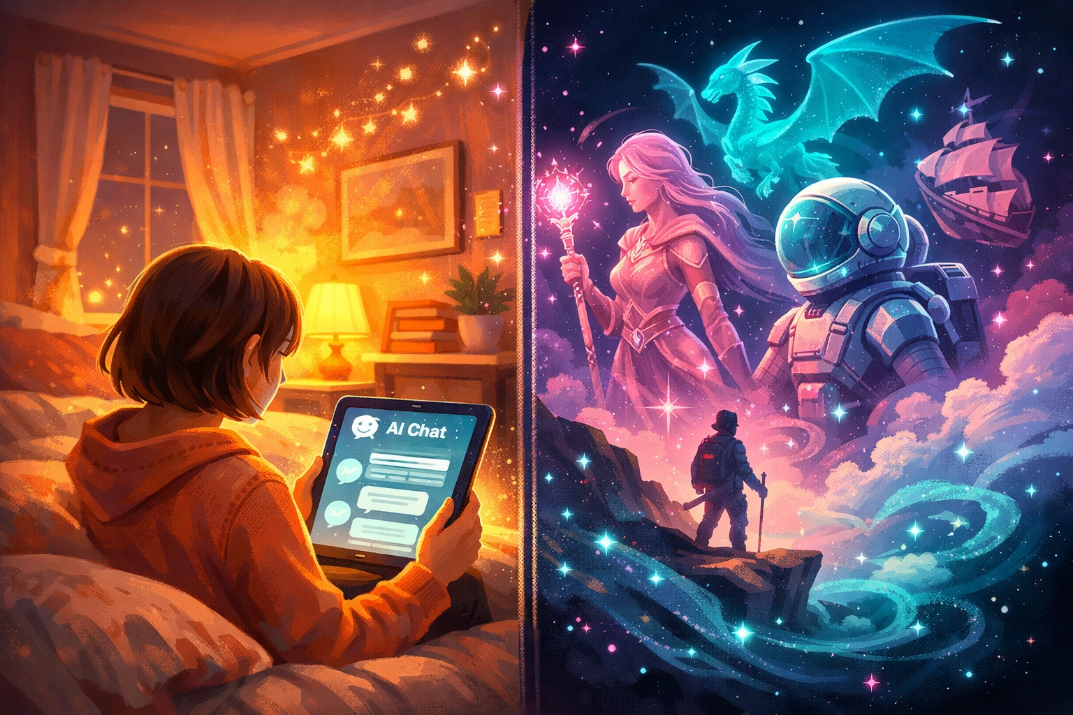 Person using AI chatbot to explore intimate fantasies in a safe, private digital space