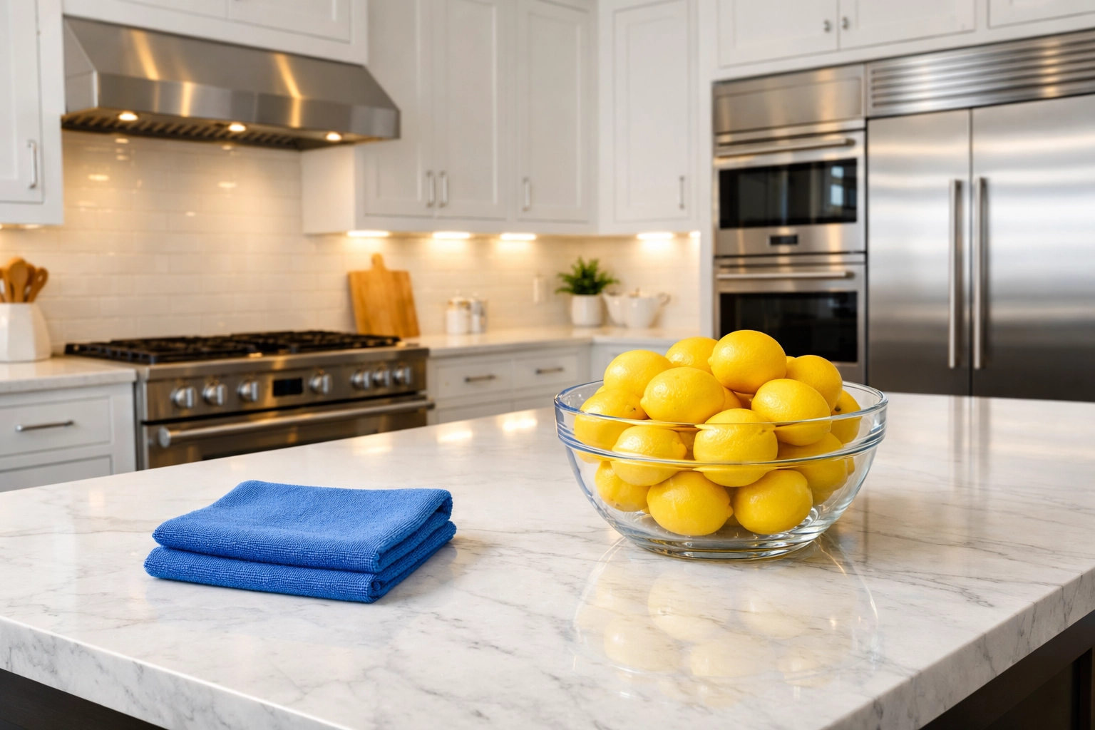 Spotless luxury kitchen in Wellesley showing the thorough results of professional house cleaning services MA.