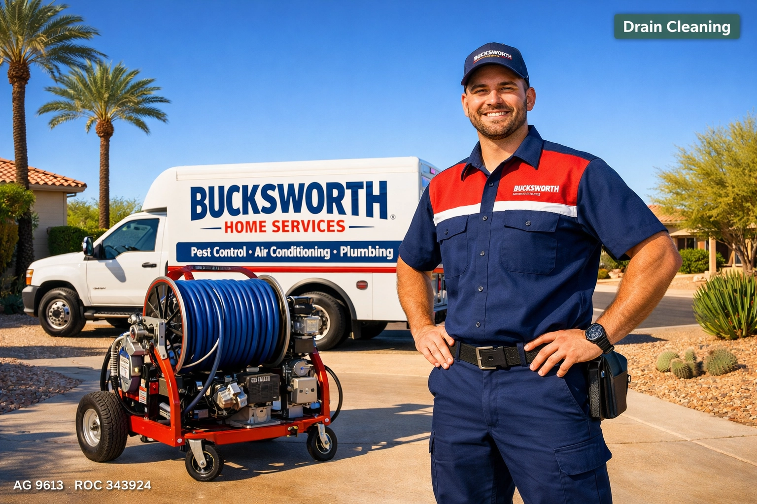 Professional hydro-jetting service to clear stubborn clogs in an El Mirage AZ residential driveway.