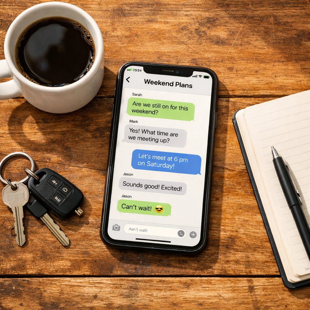 Smartphone showing group chat for organizing hangouts with friends as an adult