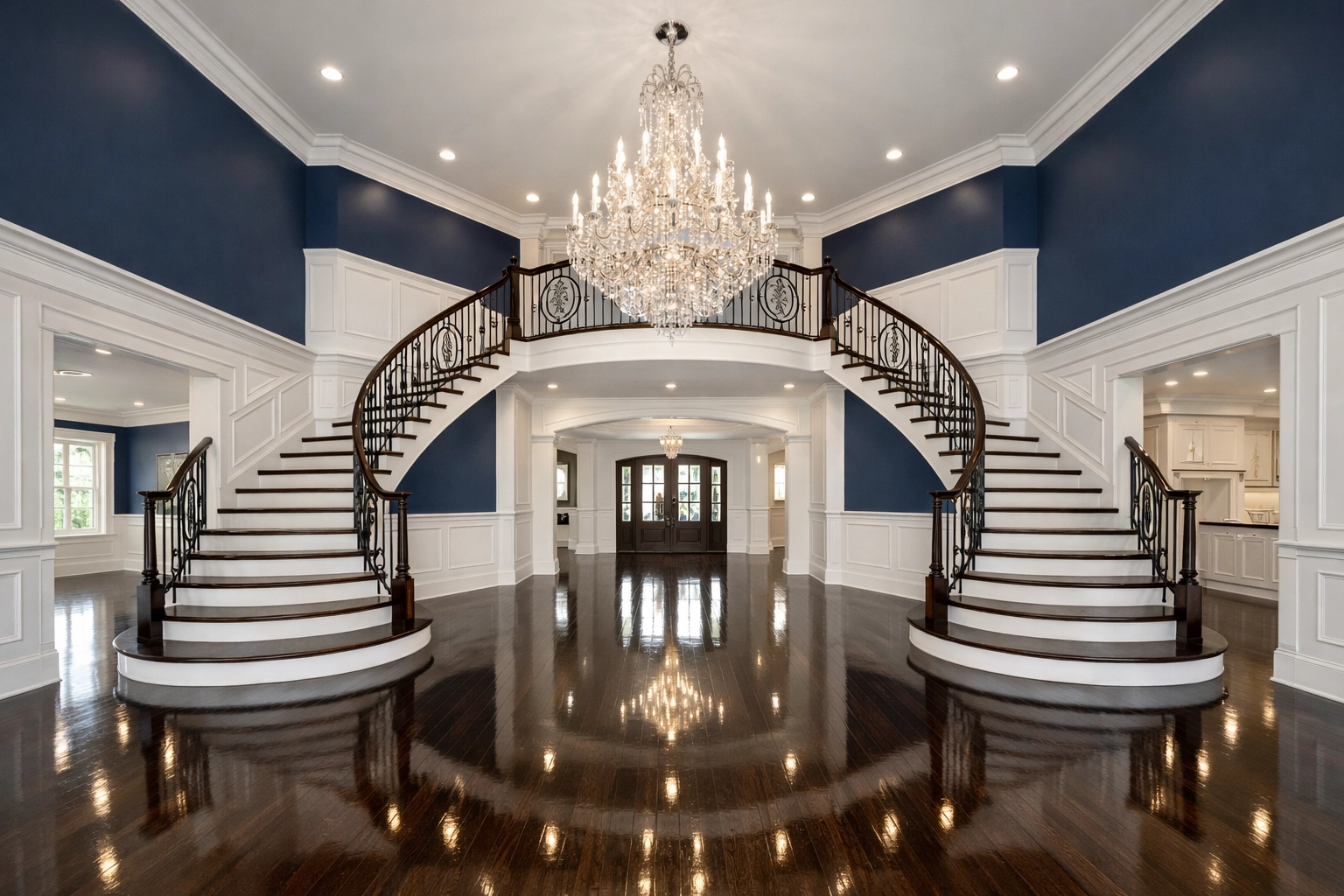 Final inspection of a pristine residential post-construction cleaning MA project in a luxury foyer.