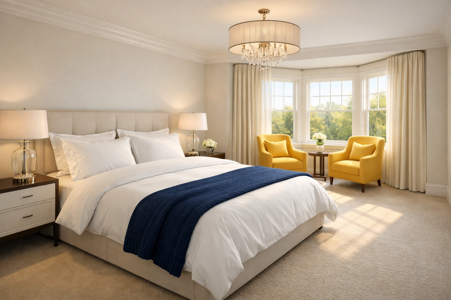 A spotless master bedroom sanctuary following a luxury house cleaning Westborough professional refresh.