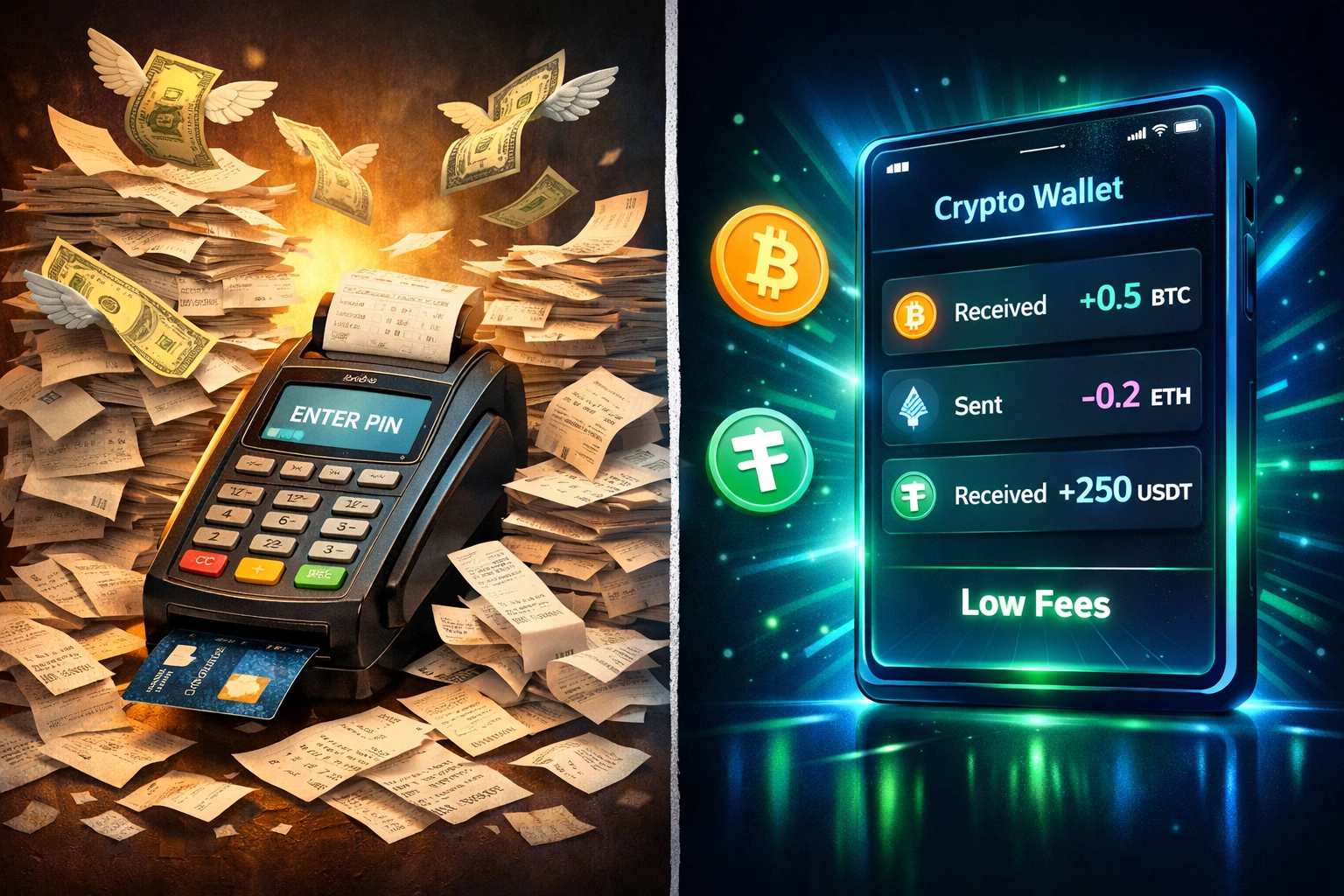 Traditional credit card fees versus Larecoin crypto payment savings comparison for merchants