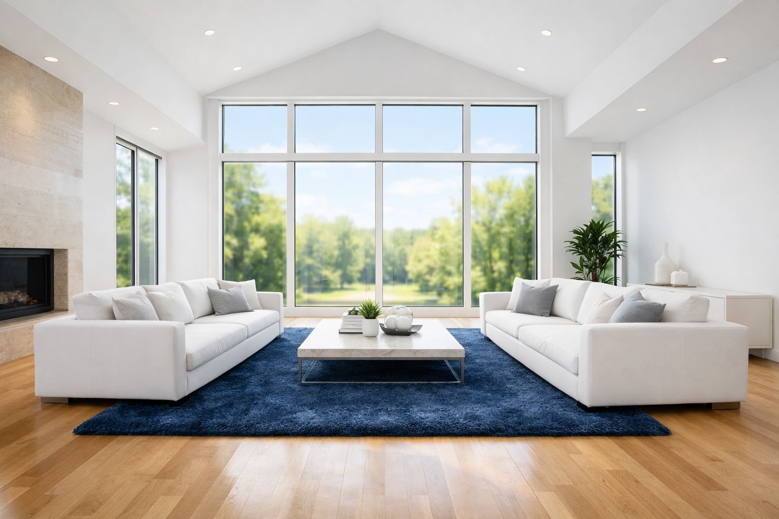 Immaculate Wellesley luxury home living room with healthy, dust-free surfaces and floor-to-ceiling windows.