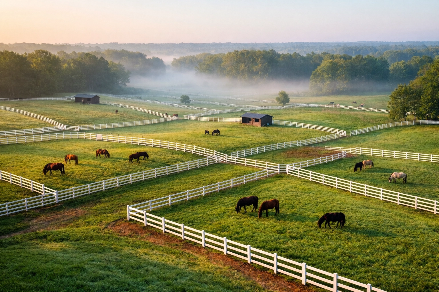 Waxhaw horse pastures with rotational grazing system and white board fencing