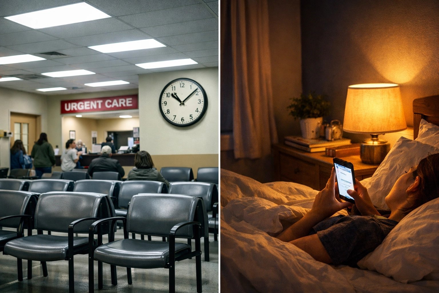 Comparison of crowded urgent care waiting room versus comfortable text-based doctor consultation at home