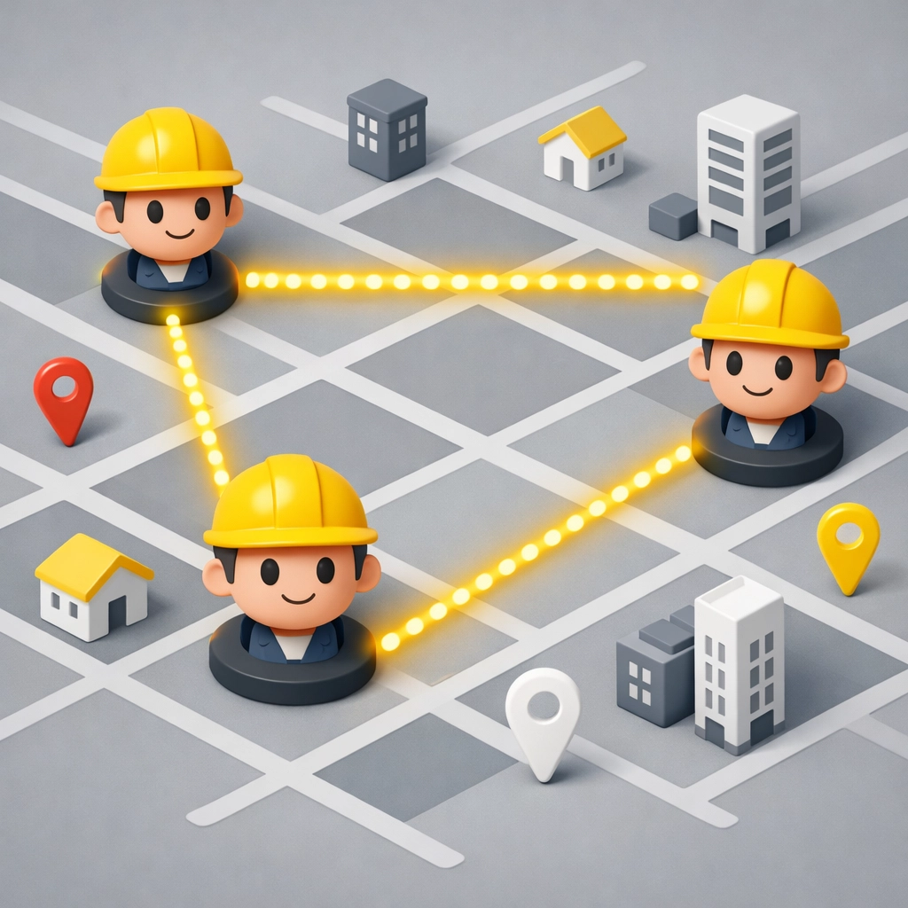Local construction subcontractor connections shown on city map with location-based matching