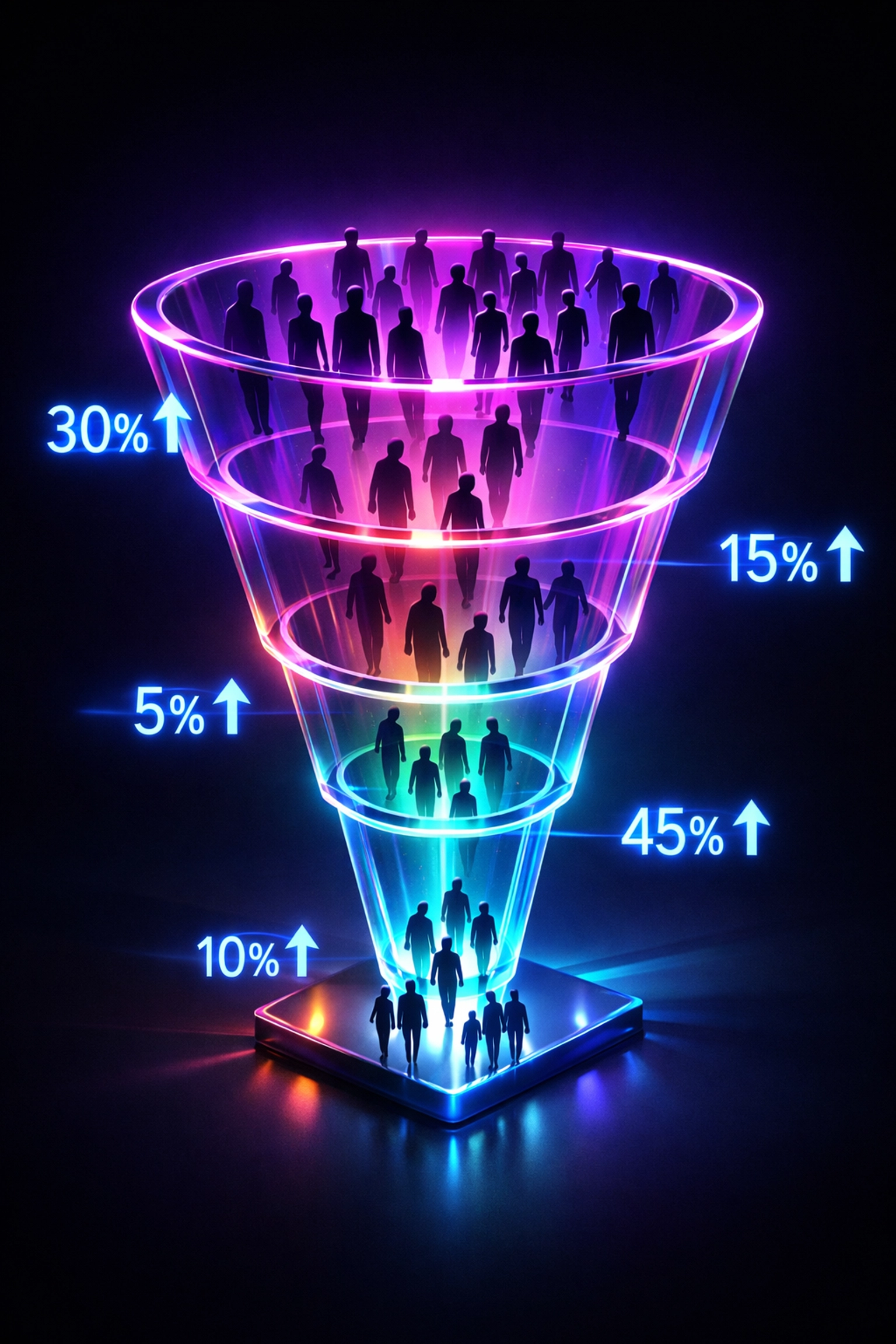Conversion funnel visualization showing customer journey optimization and increased sales