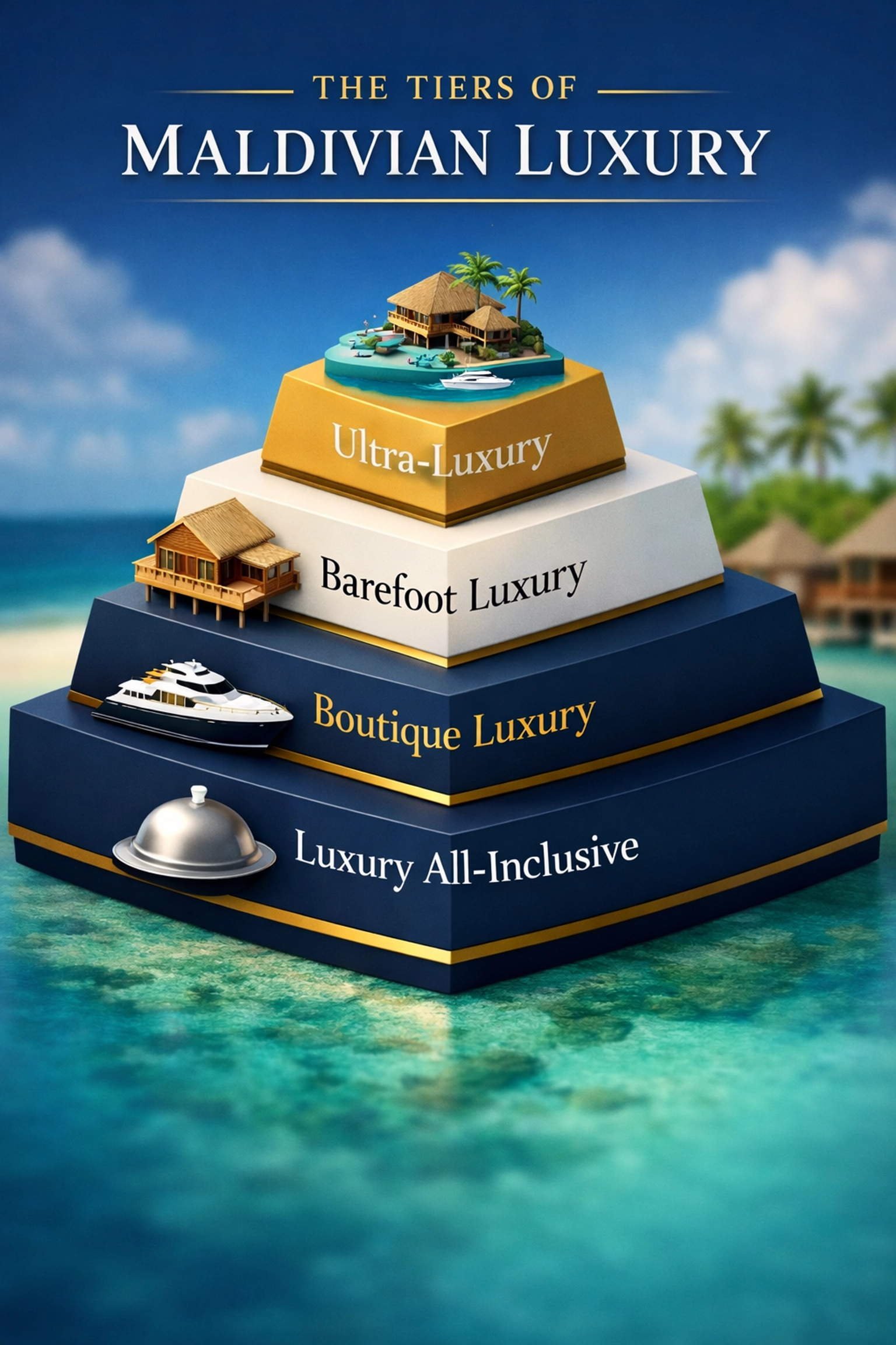 Infographic showing Maldives luxury resort tiers including ultra-luxury and all-inclusive options.