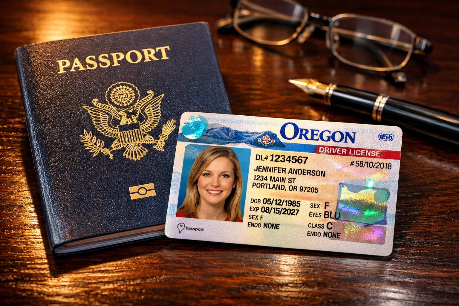 Valid Oregon driver's license and U.S. passport required for a notary public Oregon identity verification.