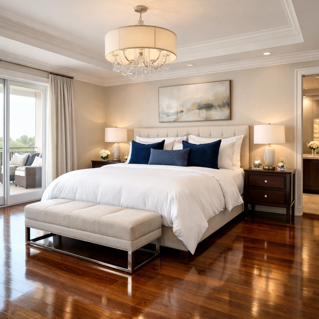 Luxury house cleaning MA master suite reflecting high-end weekly house cleaning MA.